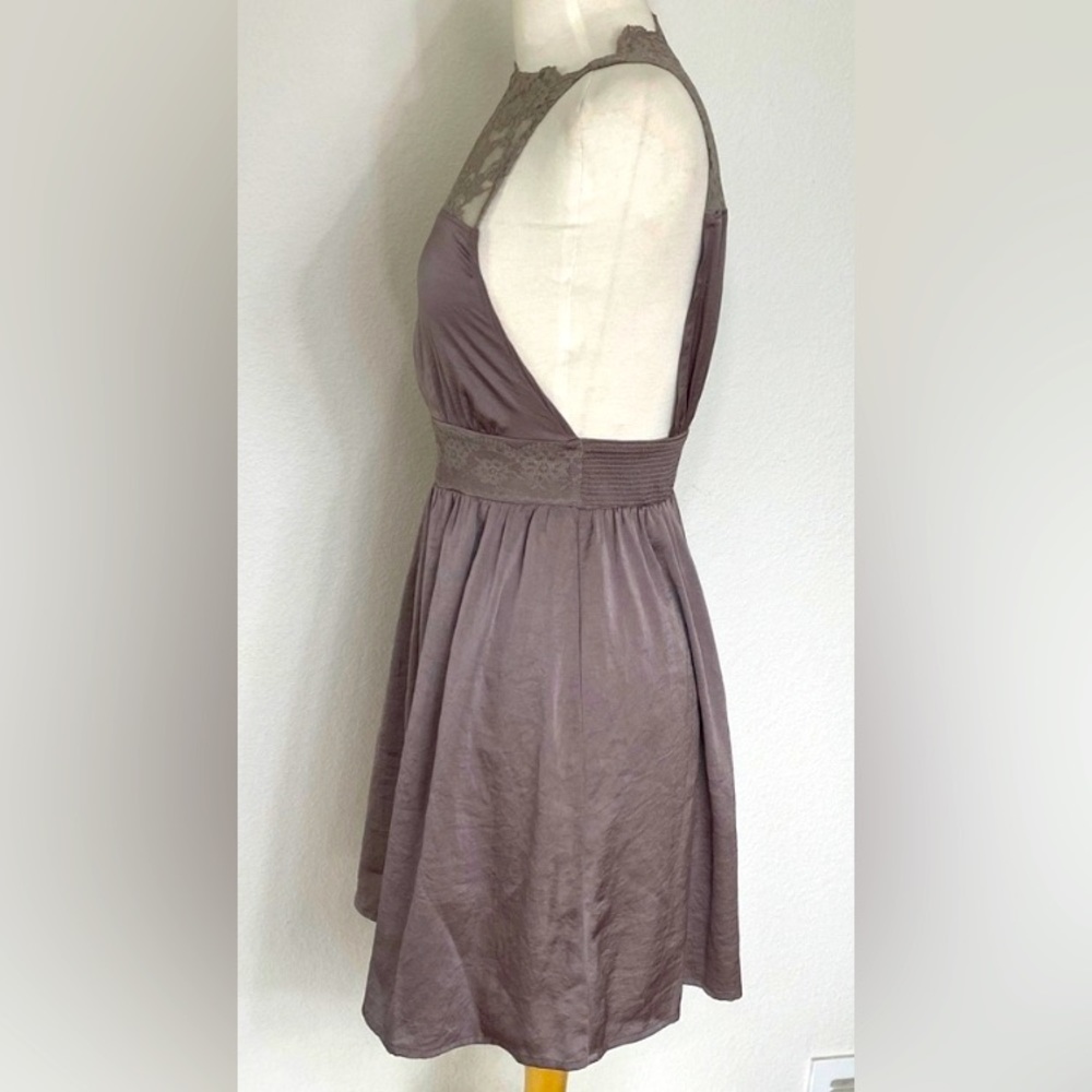 Free People Taupe Satin Lace Mini Dress |Size Medium - Picture 3 of 10